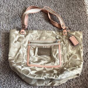 Coach Poppy Gold and Pink Signature Tote Bag